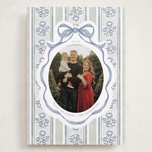 This is a blueberry holiday photo cards with standard by Jackie Crawford called wildflower holiday ribbon printing on recycled smooth signature in grand