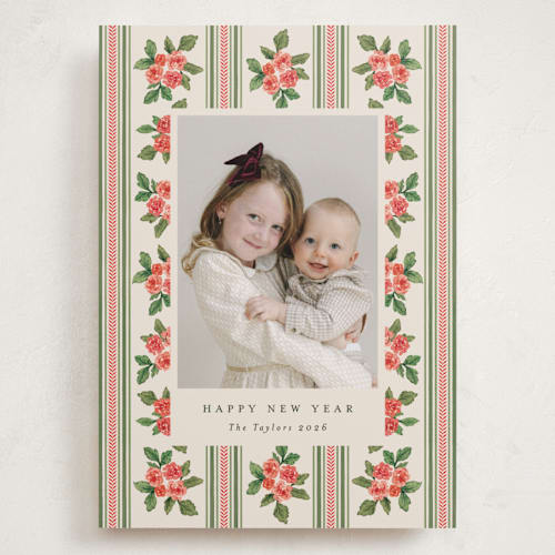 This is a buttercream holiday photo cards with standard by Christy Hy Lee called nostalgic wallpaper printing on recycled smooth signature in grand