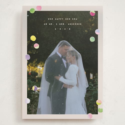 This is a cream holiday photo cards with standard by Anastasia Makarova called our new era printing on recycled smooth signature in grand