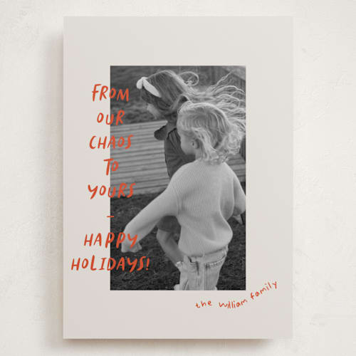 This is a crimson holiday photo cards with standard by Vera Lim called happy chaos printing on recycled smooth signature in grand