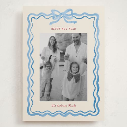 This is a bluebell holiday photo cards with standard by Cass Loh called watercolor ribbon frame printing on recycled smooth signature in grand