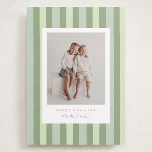 This is a sage holiday photo cards with standard by Sara Hicks Malone called christmas stripe printing on recycled smooth signature in grand