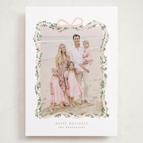 This is a blush holiday photo cards with standard by Itsy Belle Studio called ribbonly frame printing on recycled smooth signature in grand