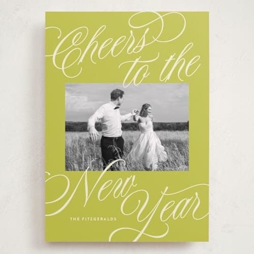 This is a lime holiday photo cards with standard by Jackie Crawford called all scripts printing on recycled smooth signature in grand