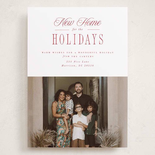 This is a cherry holiday photo cards with standard by Hannah Williams called new home holiday printing on recycled smooth signature in grand