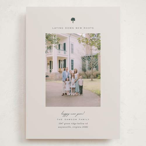 This is a linen holiday photo cards with standard by Sierra Lee called new year, new roots printing on recycled smooth signature in grand