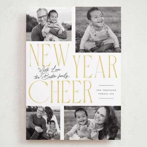 This is a lemon meringue holiday photo cards with standard by Everett Paper Goods called bold quad printing on recycled smooth signature in grand