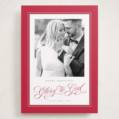 This is a ruby holiday photo cards with standard by Alston Foster called christmas glory printing on recycled smooth signature in grand