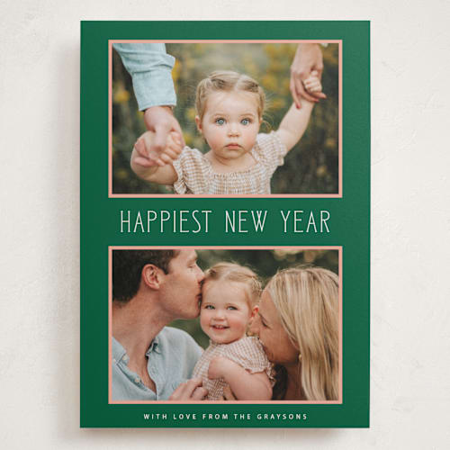 This is a pine holiday photo cards with standard by Lindsay Megahed called peaceful pair printing on recycled smooth signature in grand