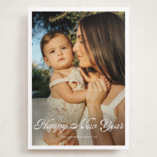 This is a snow holiday photo cards with standard by Devika Keskar called scripted greeting printing on recycled smooth signature in grand