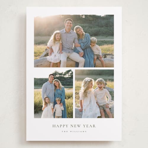 This is a cedar holiday photo cards with standard by Wildfield Paper Co called pinion printing on recycled smooth signature in grand