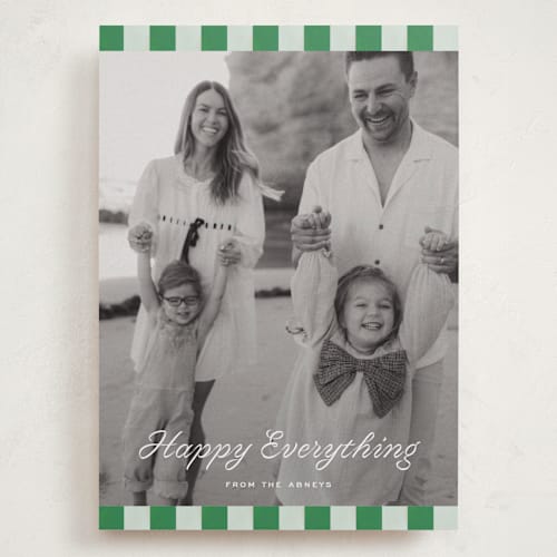 This is a sage holiday photo cards with standard by Sara Hicks Malone called cabana check printing on recycled smooth signature in grand