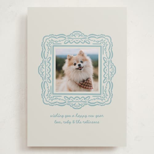 This is a frost holiday photo cards with standard by mo kelley called friendly frame printing on recycled smooth signature in grand