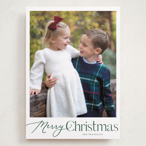 This is a evergreen holiday photo cards with standard by Carolyn MacLaren called merry mix printing on recycled smooth signature in grand