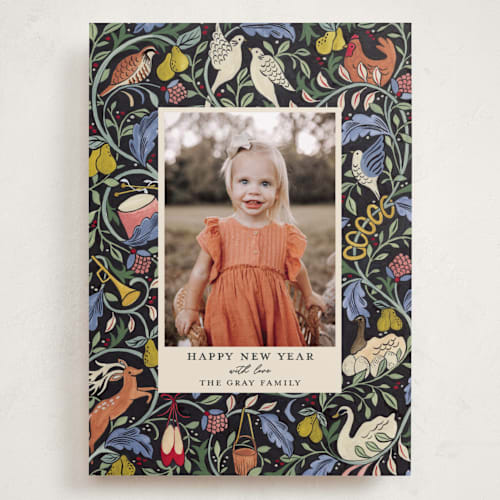 This is a blue spruce holiday photo cards with standard by Sarah Knight called 12 days of christmas printing on recycled smooth signature in grand