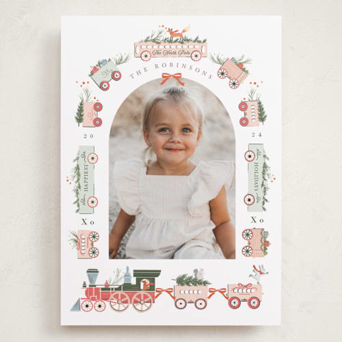 This is a spruce holiday photo cards with standard by Hannah Williams called festive tracks printing on recycled smooth signature in grand