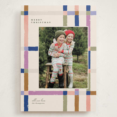 This is a sugar plum holiday photo cards with standard by Carrie ONeal called knitted plaid printing on recycled smooth signature in grand