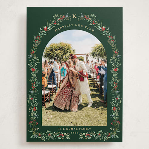 This is a pine holiday photo cards with standard by Susan Moyal called petite botanicals printing on recycled smooth signature in grand