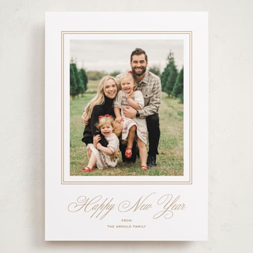 This is a sandstone holiday photo cards with standard by Annie Shapiro called glenbrook printing on recycled smooth signature in grand
