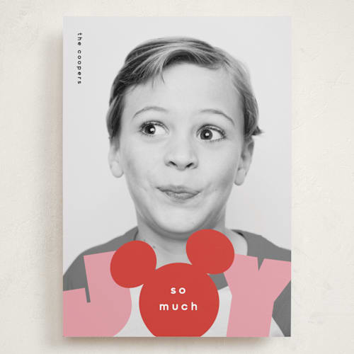 This is a cranberry holiday photo cards with standard by Lori Wemple called disney holiday joy printing on recycled smooth signature in grand