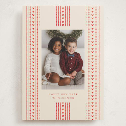 This is a cranberry holiday photo cards with standard by Ellen Schlegelmilch called mickey holiday stripes printing on recycled smooth signature in grand