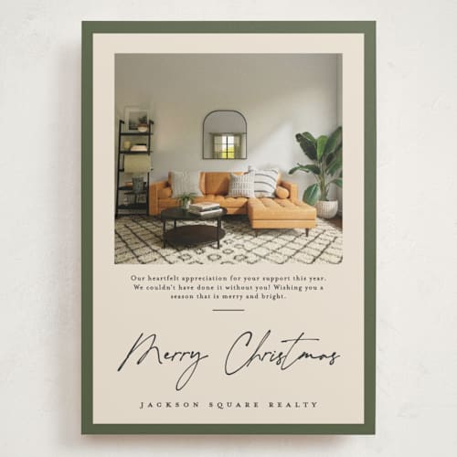 This is a wreath holiday photo cards with standard by Creo Study called mod appreciation printing on recycled smooth signature in grand