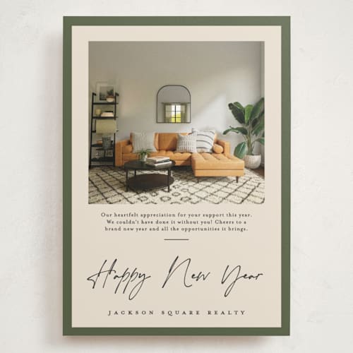 This is a wreath holiday photo cards with standard by Creo Study called mod appreciation printing on recycled smooth signature in grand