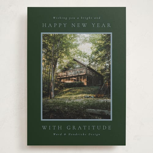 This is a pine holiday photo cards with standard by Amy Kross called book plate printing on recycled smooth signature in grand