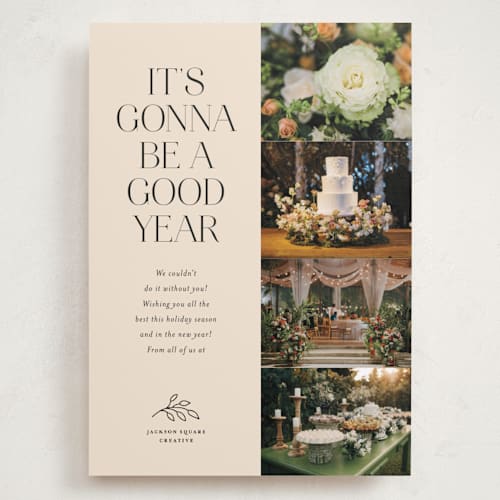 This is a vanilla holiday photo cards with standard by Kamala Nahas called you made our year printing on recycled smooth signature in grand