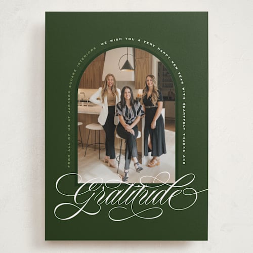 This is a spruce holiday photo cards with standard by Owl and Toad called archway printing on recycled smooth signature in grand