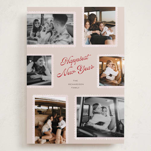 This is a chardonnay holiday photo cards with standard by Pixel and Hank called patchwork printing on recycled smooth signature in grand