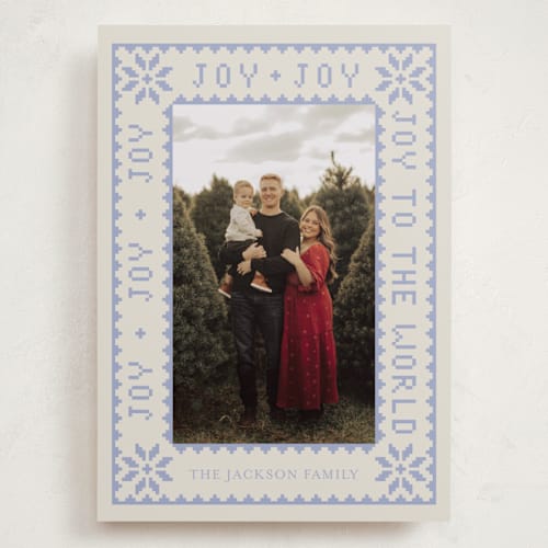 This is a periwinkle holiday photo cards with standard by Annie Chan called endless joy printing on recycled smooth signature in grand