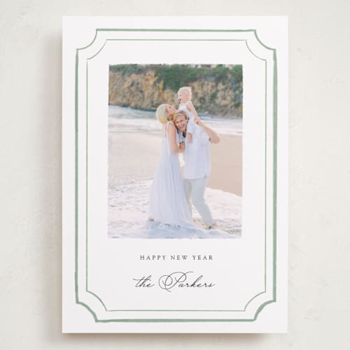 This is a juniper holiday photo cards with standard by Emily Betts called painted peace printing on recycled smooth signature in grand