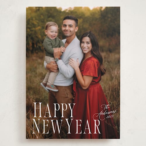 This is a marshmallow holiday photo cards with standard by Becky Nimoy called season's serif printing on recycled smooth signature in grand