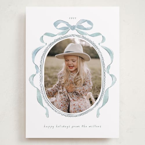 This is a jack frost holiday photo cards with standard by Susan Zinader called whimsical bow printing on recycled smooth signature in grand