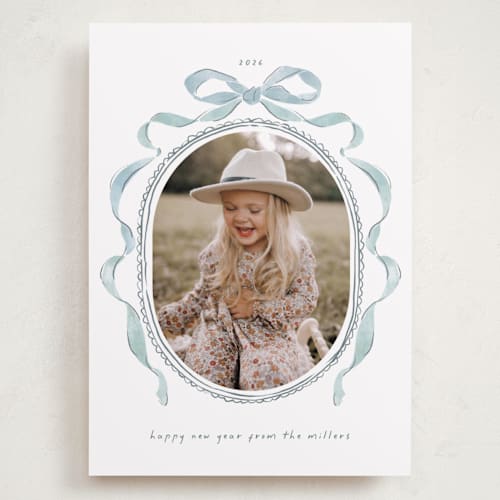 This is a jack frost holiday photo cards with standard by Susan Zinader called whimsical bow printing on recycled smooth signature in grand