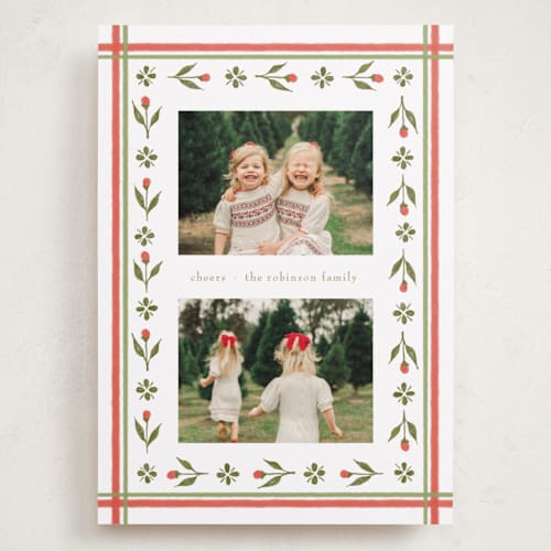 This is a rosy holiday photo cards with standard by Elsa Duncan called little floral border printing on recycled smooth signature in grand