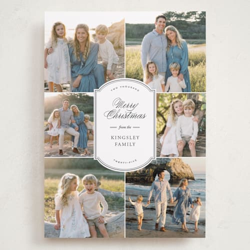 This is a night sky holiday photo cards with standard by Ekko Studio called elegant emblem printing on recycled smooth signature in grand