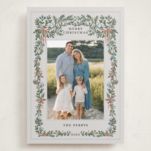 This is a snowberry holiday photo cards with standard by Angel Walker called merriest botanicals printing on recycled smooth signature in grand