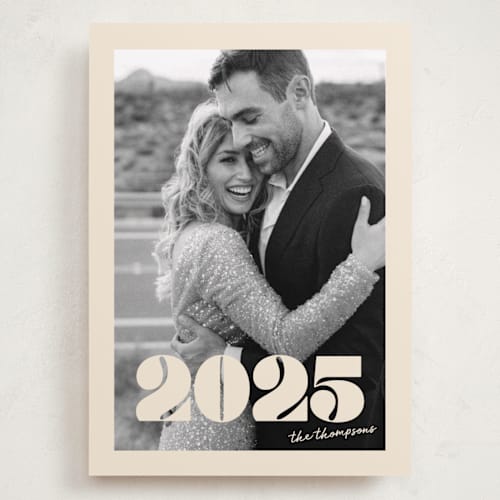 This is a almond holiday photo cards with standard by Morgan Kendall called retro year printing on recycled smooth signature in grand