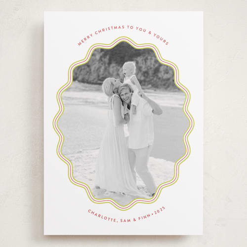 This is a chartreuse holiday photo cards with standard by Alston Foster called mirth printing on recycled smooth signature in grand