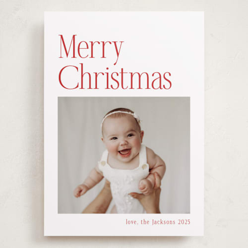 This is a santa suit holiday photo cards with standard by Nicole Walsh called modern serif printing on recycled smooth signature in grand
