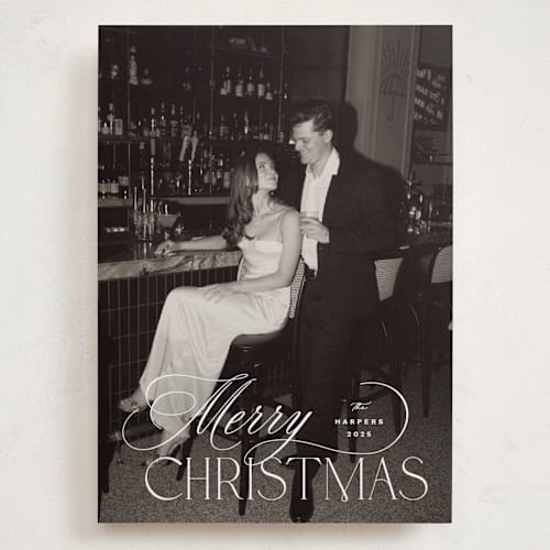 This is a snow holiday photo cards with standard by Design Lotus called holiday in type printing on recycled smooth signature in grand