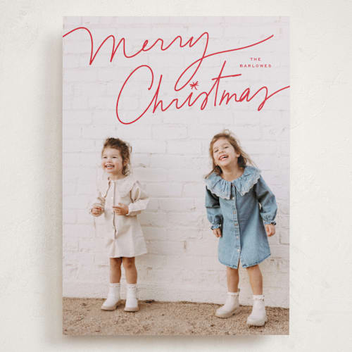 This is a cherry holiday photo cards with standard by Annie Clark called off script printing on recycled smooth signature in grand