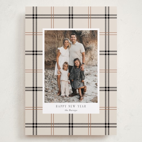 This is a vanilla holiday photo cards with standard by Cindy Reynolds called window pane printing on recycled smooth signature in grand