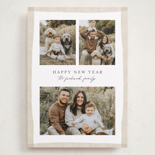 This is a wool holiday photo cards with standard by Jackie Crawford called watercolor border frame printing on recycled smooth signature in grand