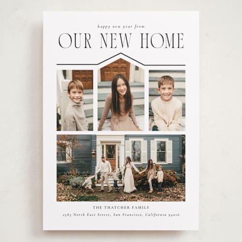 This is a snow holiday photo cards with standard by Angela Garrick called we moved printing on recycled smooth signature in grand