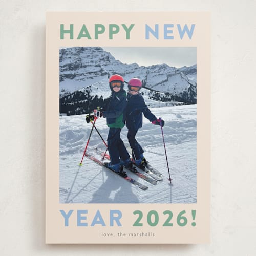 This is a spearmint holiday photo cards with standard by Carolyn MacLaren called happy colors printing on recycled smooth signature in grand