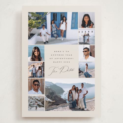 This is a vanilla holiday photo cards with standard by Olivia Raufman called our adventures printing on recycled smooth signature in grand