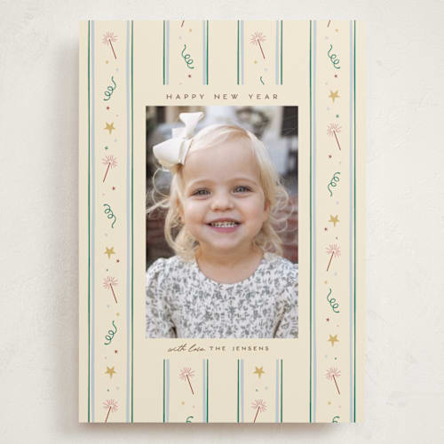 This is a teal holiday photo cards with standard by Ellen Schlegelmilch called sparkling stripes printing on recycled smooth signature in grand